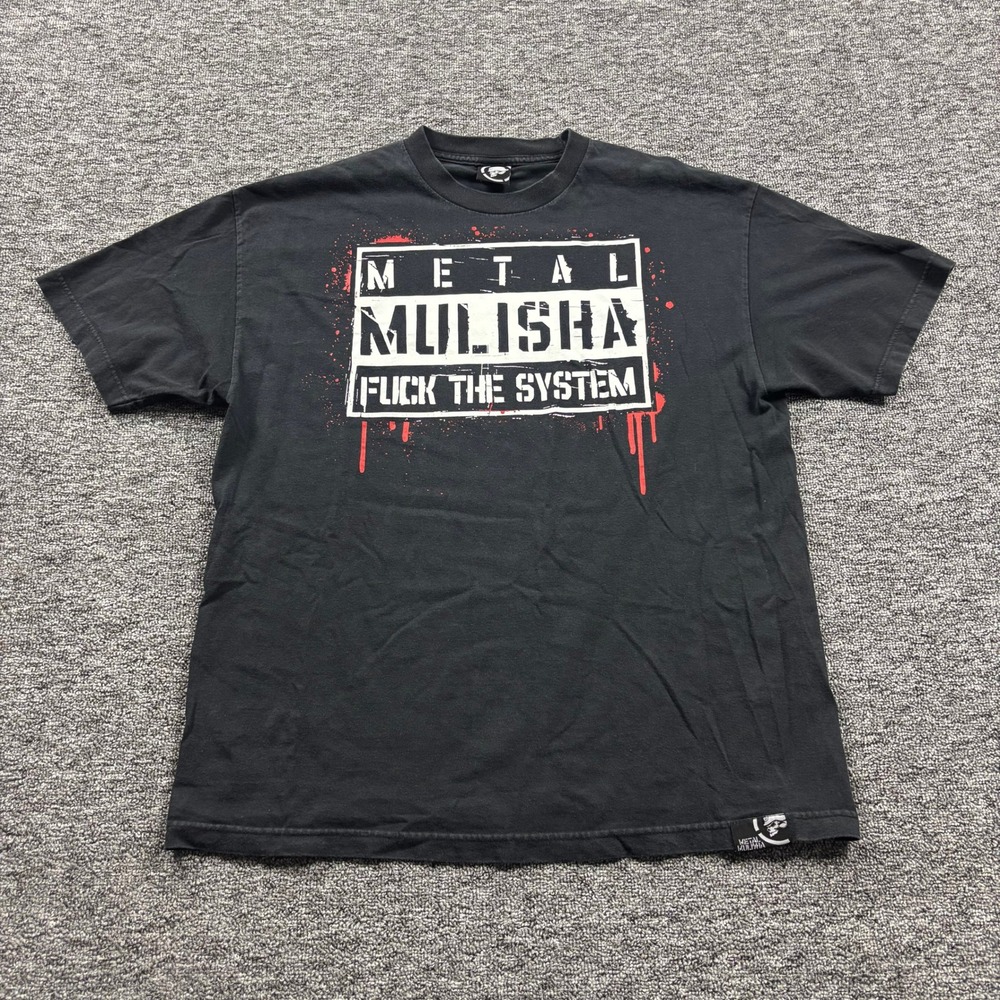 Y2K 2000s Metal Mulisha  F The System Graphic Black Skate T-Shirt Mens Size XL